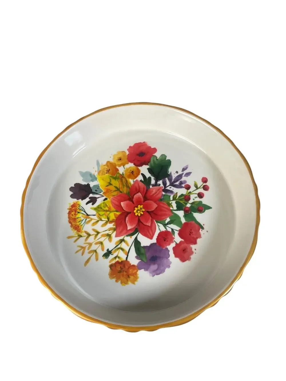 The Pioneer Woman Winter Bouquet 10” Red Stoneware Pie Pan